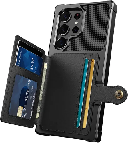 Wefor Funda para Samsung Galaxy S23 Ultra - Funda tipo cartera con bolsillos para tarjetas de piel sintética para Samsung Galaxy S23 Ultra 2023 Negro