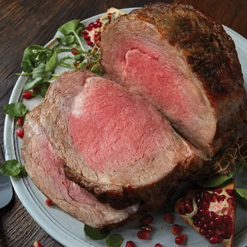 Asado de carne premium Prime Rib de 3.5 a 4 libras, sin hueso y tierno, envejecido hasta 28 días. Filetes de calidad de restaurante e instrucciones