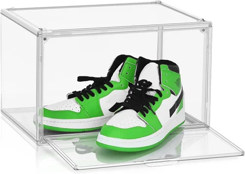 Miniatura 9 de Paquete de 2 cajas de zapatos de acrílico para armario, transparentes, apilables, tamaño 12 contenedores de almacenamiento de zapatos con tapas