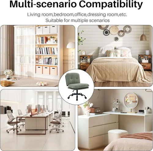Miniatura 9 de SOFTHION Juego de 2 sillas de escritorio de oficina sin brazos con ruedas, asiento ancho, giratorio, de altura ajustable, cómoda silla cruzada
