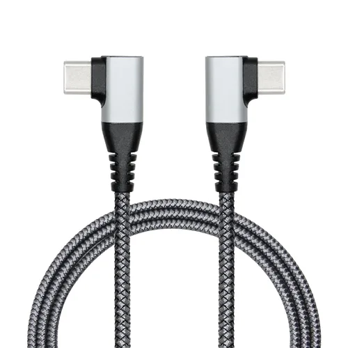 Miniatura 9 de Cable USB C a USB C en ángulo recto de 3.3 ft/3 pies, 90 grados, 60 W, PD tipo C, cable trenzado de nailon de carga rápida y transmisión de datos