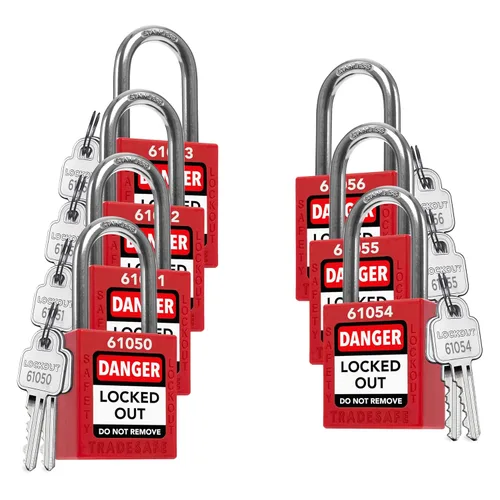 Miniatura 19 de TRADESAFE Juego de cerraduras de bloqueo - 7 cerraduras de loto rojas, cerraduras de bloqueo con llave diferente, 1 llave por cerradura, candados