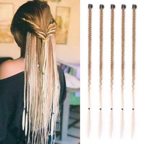 Miniatura 10 de Extensiones de cabello trenzado, 5 piezas de trenzas de bebé con fleco frontal, cabello largo trenzado, cabello natural suave para mujeres, uso
