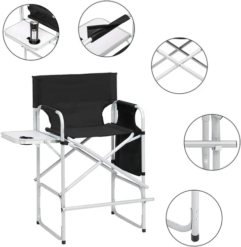 Miniatura 5 de Vasitelan Silla plegable alta para directores con bolsa de almacenamiento para mesa auxiliar, altura de barra portátil para maquilladores, marco