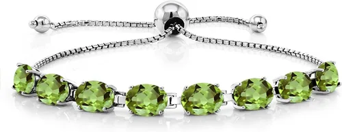 Miniatura 8 de Gem Stone King Pulsera de plata de ley 925 con piedra natal ovalada de 0.276 x 0.197 in para mujer, totalmente ajustable hasta 9 pulgadas
