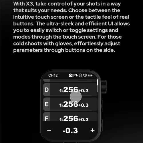 Miniatura 8 de Godox X3-F X3F X3 F Pantalla táctil TTL Disparador de flash inalámbrico para Fuji, 2.4 GHz inalámbrico, sincronización de alta velocidad, pantalla