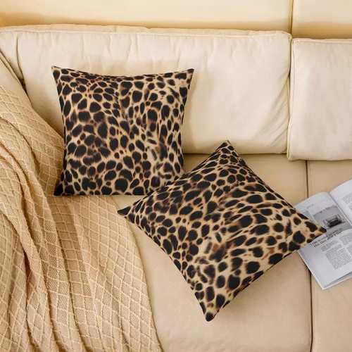 Miniatura 3 de Feelyou Juego de 2 fundas de almohada de leopardo de 16 x 16 pulgadas, fundas decorativas con estampado de guepardo, decoración del hogar, funda