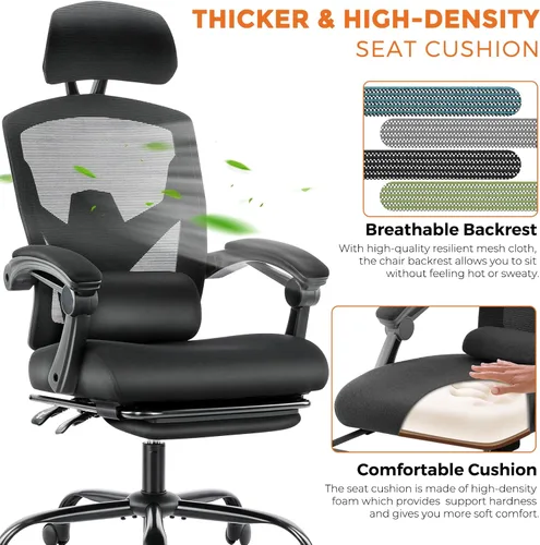 Miniatura 3 de Sweetcrispy Silla de escritorio para computadora de oficina, ergonómica, con respaldo alto, de malla, giratorias, con ruedas, cómodo soporte lumbar