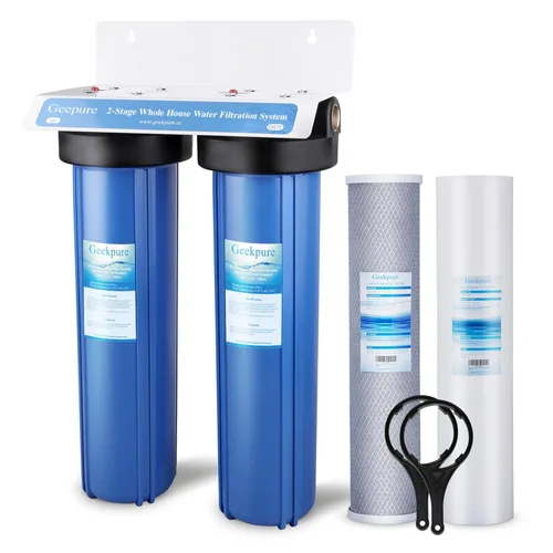 Geekpure Sistema de filtro de agua para toda la casa de 2 etapas con carcasa azul de 20 pulgadas -1" NPT