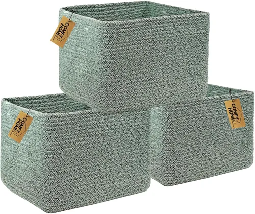 Miniatura 20 de COMFY-HOMI Cestas de almacenamiento de 11.5 x 7.5 x 4.7 pulgadas para organizar, cesta tejida de cuerda de algodón, caja de almacenamiento