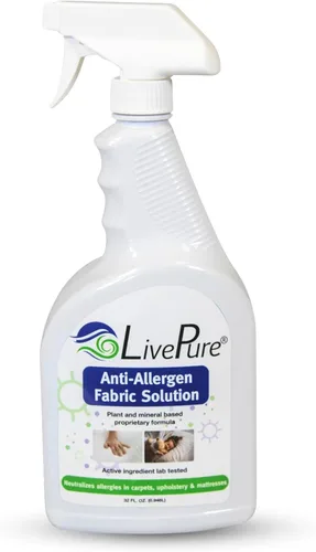 Miniatura 6 de LivePure Spray de tela antialérgeno de 3 onzas para superficies domésticas. Spray antialérgeno a base de plantas para ácaros del polvo y caspa