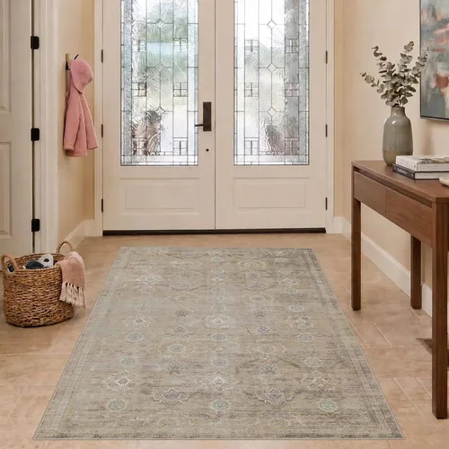 Rugxara 3x5 Rug for Entryway Bedroom, Beige 3x5 Washable Area Rug, Vintage Retro Boho Throw Rug, Non Slip & Low Pile Small Carpet for Indoor Entry,