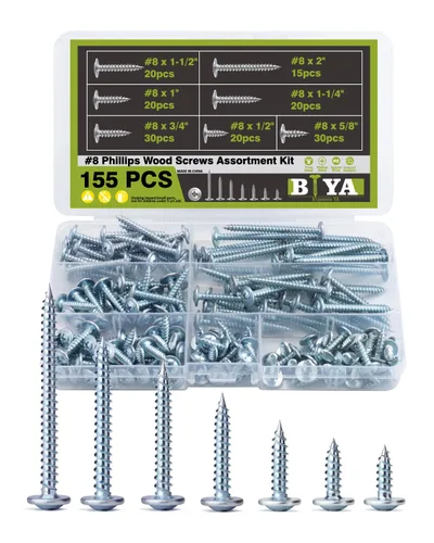 Miniatura 8 de (350 piezas) Tornillos para madera #8×5/8" de acero aleado estándar Phillips cabeza de brida autorroscantes rápidos por B1jounie YA plateado