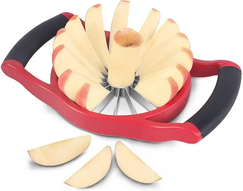 Newness - Cortador de manzana extra grande de 5.12 pulgadas, cortador de manzana resistente de 16 rebanadas, descorazonador de manzana duradero, Rojo