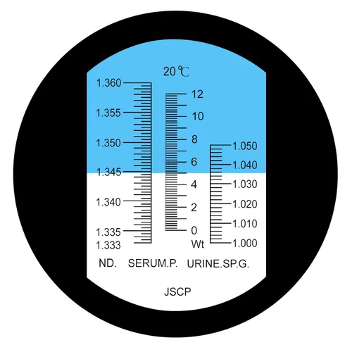 Miniatura 3 de Refractómetro clínico 3 en 1 para uso humano con 50.0-86.0 °F ATC, proteína sérica 0.00-0.42 oz/dl, gravedad específica de la orina 1.000-1.050