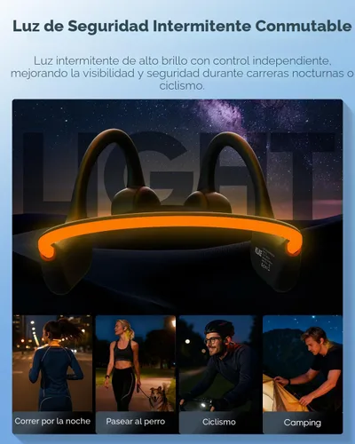 Miniatura 3 de Auriculares de conducción ósea de oído abierto, IP66 impermeable, auriculares con transductor integrado para correr con modo dual, luz de seguridad