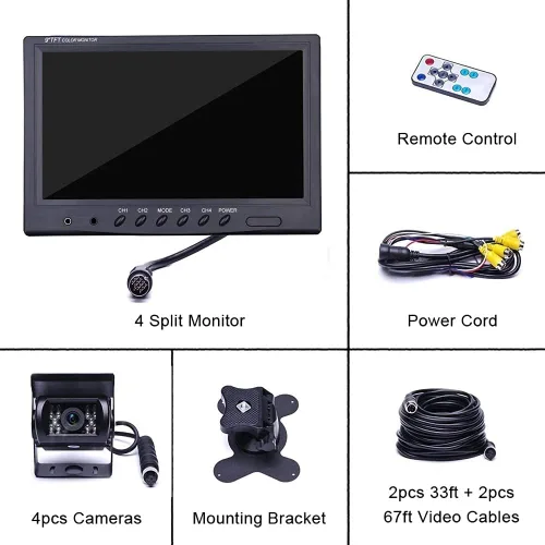 Miniatura 4 de Cámara de respaldo para vehículo, Camecho de 9 pulgadas, 4 monitores divididos + 4 cámaras con cámara de visión frontal y trasera, 18 IR de visión