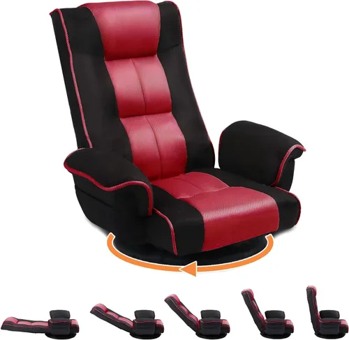 Miniatura 11 de Folding Floor Gaming Chair with Back Support, 14-Position Adjustable Recliner - Padded Cushion with Breathable Linen & Cotton Blend for Adults &