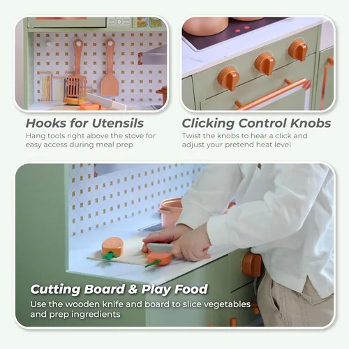 Miniatura 2 de Teamson Kids Little Chef St. Louis - Juego de cocina de madera retro para niños pequeños, juego de cocina de simulación verde con máquina de hielo