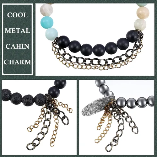 Miniatura 3 de Pulseras de piedra de lava natural de 0.315in para hombres, difusor de aceites esenciales de cristal curativo, pulsera de chakras, yoga, energía