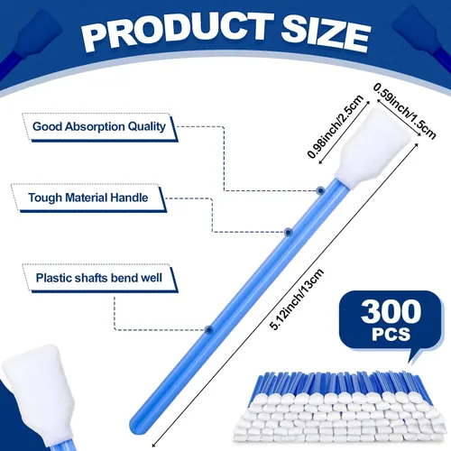 Miniatura 2 de Dunzy 300 piezas bastoncillos de limpieza de espuma con punta de esponja azul cuadrada rectangular de 5.12" para impresoras de inyección de tinta