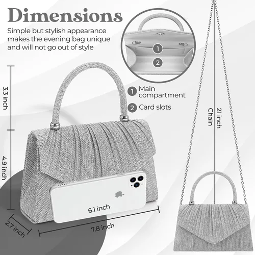 Miniatura 7 de Bolso de noche brillante para mujer, bolso de mano pequeño y brillante para mujer, para boda, fiesta, bolso de hombro para mujer