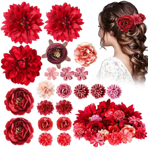 Miniatura 13 de BBTO 21 piezas pinzas para el pelo con diseño de flores, pasadores para el cabello con rosas, diademas para mujer, accesorios de flores, estilo Azul