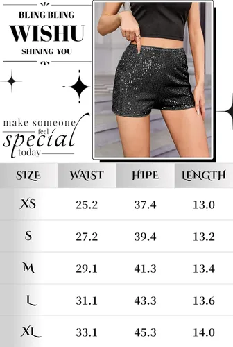 Miniatura 7 de Pantalones cortos de lentejuelas para mujer, de cintura alta, elásticos, pierna recta, pantalones cortos para fiesta, concierto, brillantes