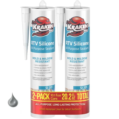 Kraken Bond Sellador de silicona gris resistente al agua Cartucho de 100 a 10 onzas líquidas – RTV silicona calafateo para cocina y baño, todo uso,