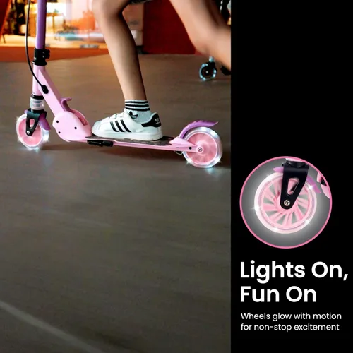 Miniatura 5 de Patinete Aero para niños de 5 a 8 años, luces dinámicas, freno de mano y absorción de golpes, scooter de 2 ruedas para niños y niñas, plegable
