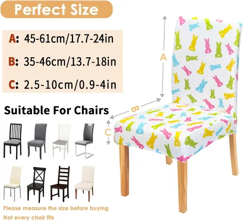 Miniatura 7 de Juego de 4 fundas para sillas de comedor de Pascua, fundas coloridas para sillas Parsons, conejos, conejos, fundas de asiento de silla