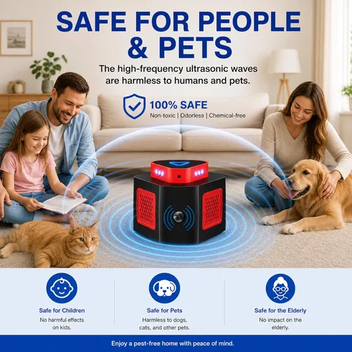 Miniatura 3 de Tirgo Repelente de ratones, enchufe ultrasónico, repelente de plagas ultrasónico para interiores con 4 modos y luz intermitente, bloqueador Rojo
