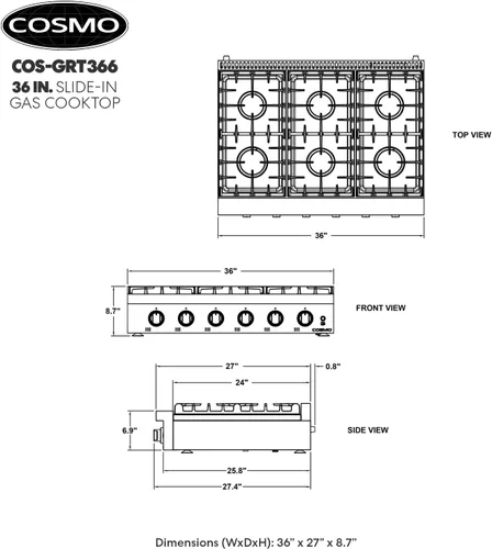 Miniatura 5 de 36 in. Lumin Collection Slide-In 6 quemadores de gas, LED, acero inoxidable