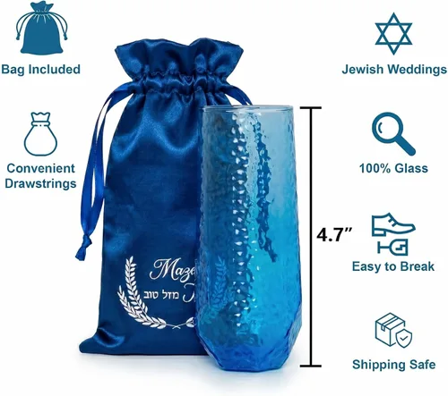 Miniatura 2 de DOUDIZHU Vaso de boda judía Chuppah para ceremonia tradicional, recipiente de vidrio azul con bolsa de recuerdo, regalo de recuerdo significativo