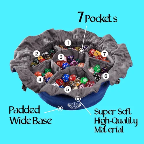 Miniatura 3 de CardKingPro Bolsas Inmensas para Dados con Bolsillos - Azul - Capacidad para 150+ Dados - Gran Organizador para Acaparadores de Dados, Perfecto