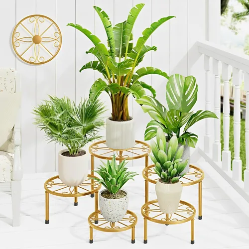 Miniatura 7 de Paquete de 5 soportes de metal para plantas, soporte resistente para macetas de flores, contenedor de jardín de hierro inoxidable para interiores