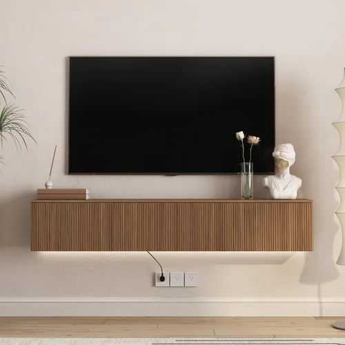 Miniatura 27 de Soporte flotante para TV montado en la pared con 20 LED de color, soporte de TV moderno de 63 pulgadas, gabinete de TV flotante centro