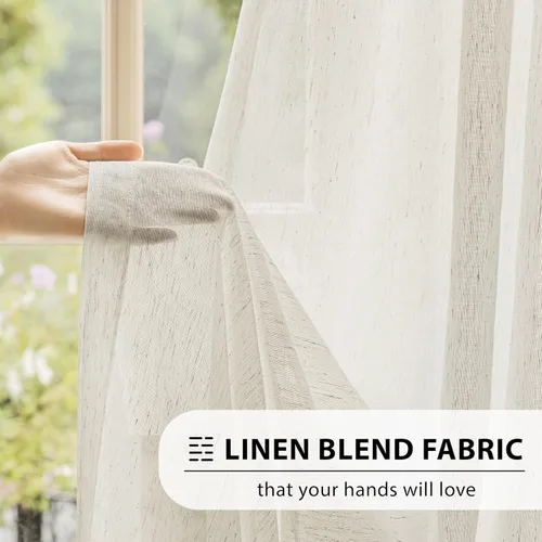 Miniatura 3 de FMFUNCTEX Cortinas Transparentes de Lino para Dormitorio, Cortinas Beige de 84 Pulgadas de Largo para Sala de Estar, Cortinas de Ventana de Mezcla