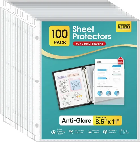 Miniatura 12 de KTRIO Paquete de 50 protectores de hojas para carpeta de 3 anillas, protector de página transparente antirreflejos, fundas de plástico