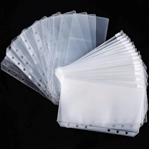 Miniatura 5 de 12 piezas A6 de 6 agujeros hojas sueltas para cuaderno organizador de relleno, 6 bolsas con cremallera y 6 páginas de repuesto para tarjetas