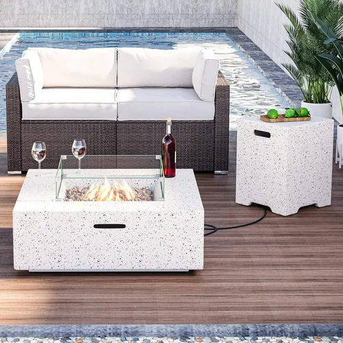 Miniatura 10 de HOMPUS Mesa cuadrada de propano para exteriores, mesa de fuego de 35 x 12 pulgadas, 50000 BTU con cubierta impermeable y piedra de fuego para patio