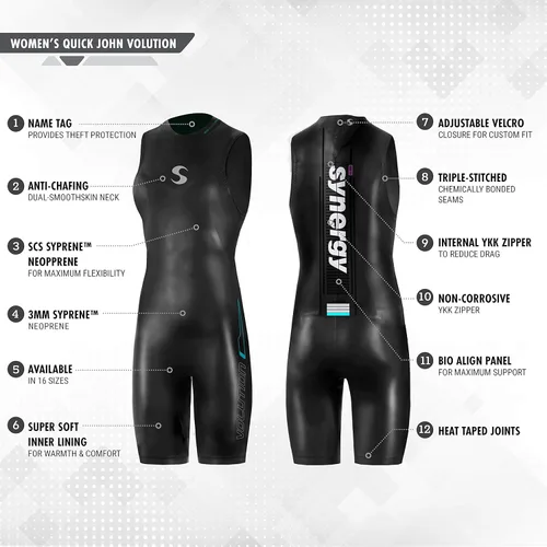 Miniatura 3 de Synergy Traje de neopreno de triatlón 3/0.079 in - Volution sin mangas Quick John Smoothskin Neopreno para natación en aguas abiertas