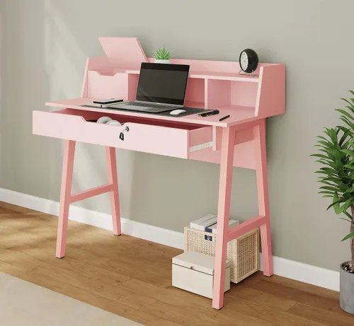 Miniatura 7 de Crafts and Comfort - Escritorio Pequeño Roma de Diseño Moderno para Dormitorio, Escritorio de Escritura Rosa de 40 Pulgadas con Estante Superior