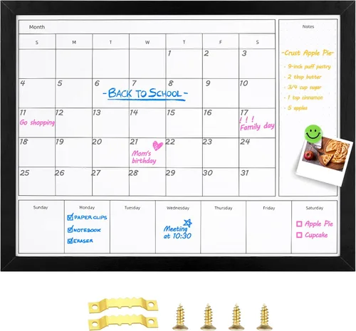 Miniatura 7 de Calendario de borrado en seco 3 en 1 para pared, calendarios mensuales y semanales magnéticos, pizarra de borrado en seco para pared con marco