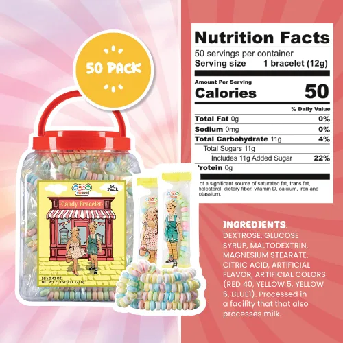 Miniatura 2 de 50 pulseras de dulces envueltas individualmente, joyas de caramelo pastel para bufé, rellenos de bolsas de golosinas, recuerdo de fiesta de Barbie
