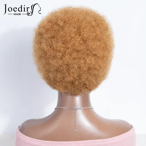 Miniatura 4 de Joedir HAIR - Pelucas cortas de cabello humano afro para mujeres negras, rubio miel, peluca afro crule, suave y flexible, sin pegamento, densidad 27