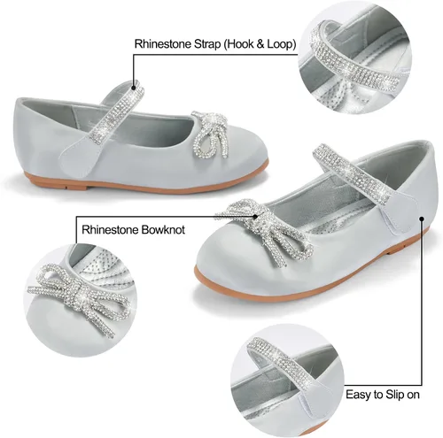 Miniatura 4 de SIMANLAN Zapatos de vestir para niñas con flores, zapatos de princesa Mary Jane, zapatos de ballet para niños pequeños y grandes, zapatos elegantes