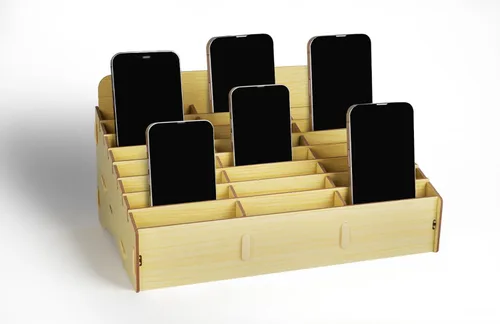 Miniatura 7 de HengTianMei Soporte para teléfono celular de 24 rejillas, organizador de bolsillo para aula, caja de almacenamiento de madera, soporte