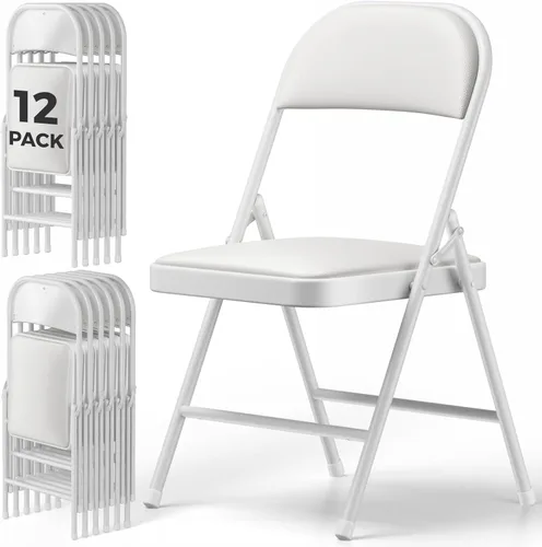 Miniatura 28 de Paquete de 2 sillas plegables, sillas de comedor plegables de piel sintética con asiento y respaldo acolchados, juego de sillas plegables
