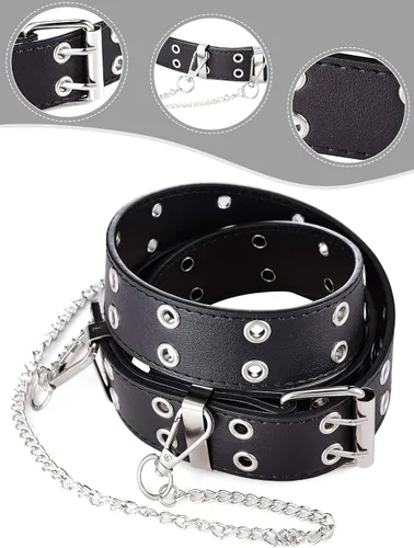 Miniatura 6 de Cinturones punk, de doble ojal, con hebilla de punta, pantalones de mezclilla